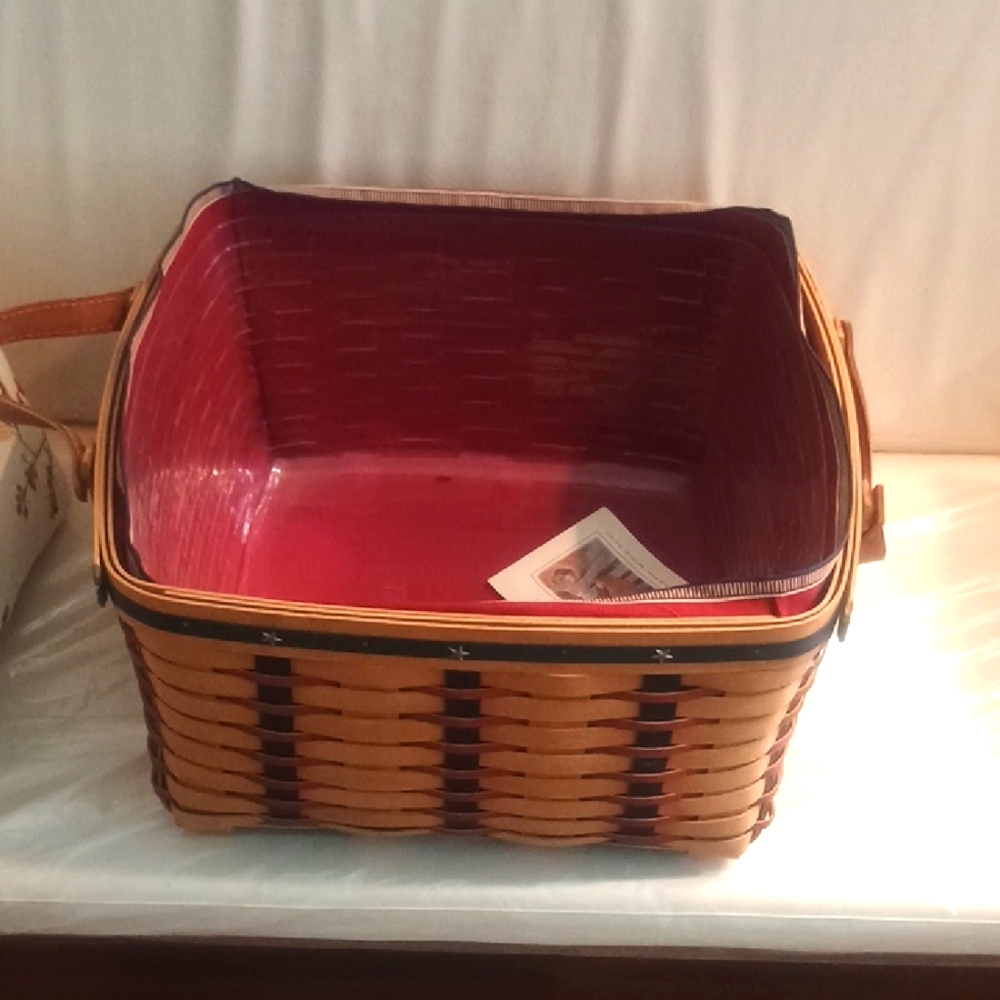 Longaberger Red, Blue, and Brown With Silver Stars Woven Basket